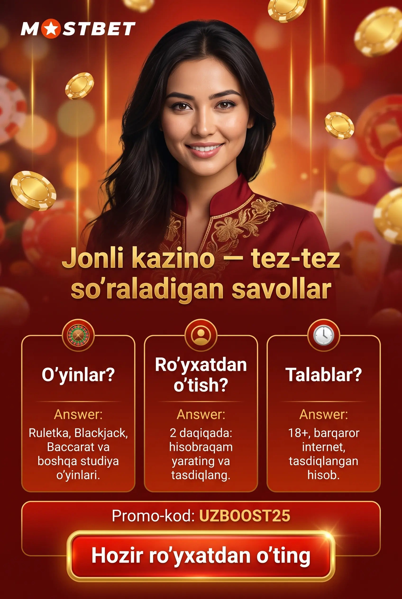 Jonli kazino bo'yicha savollar